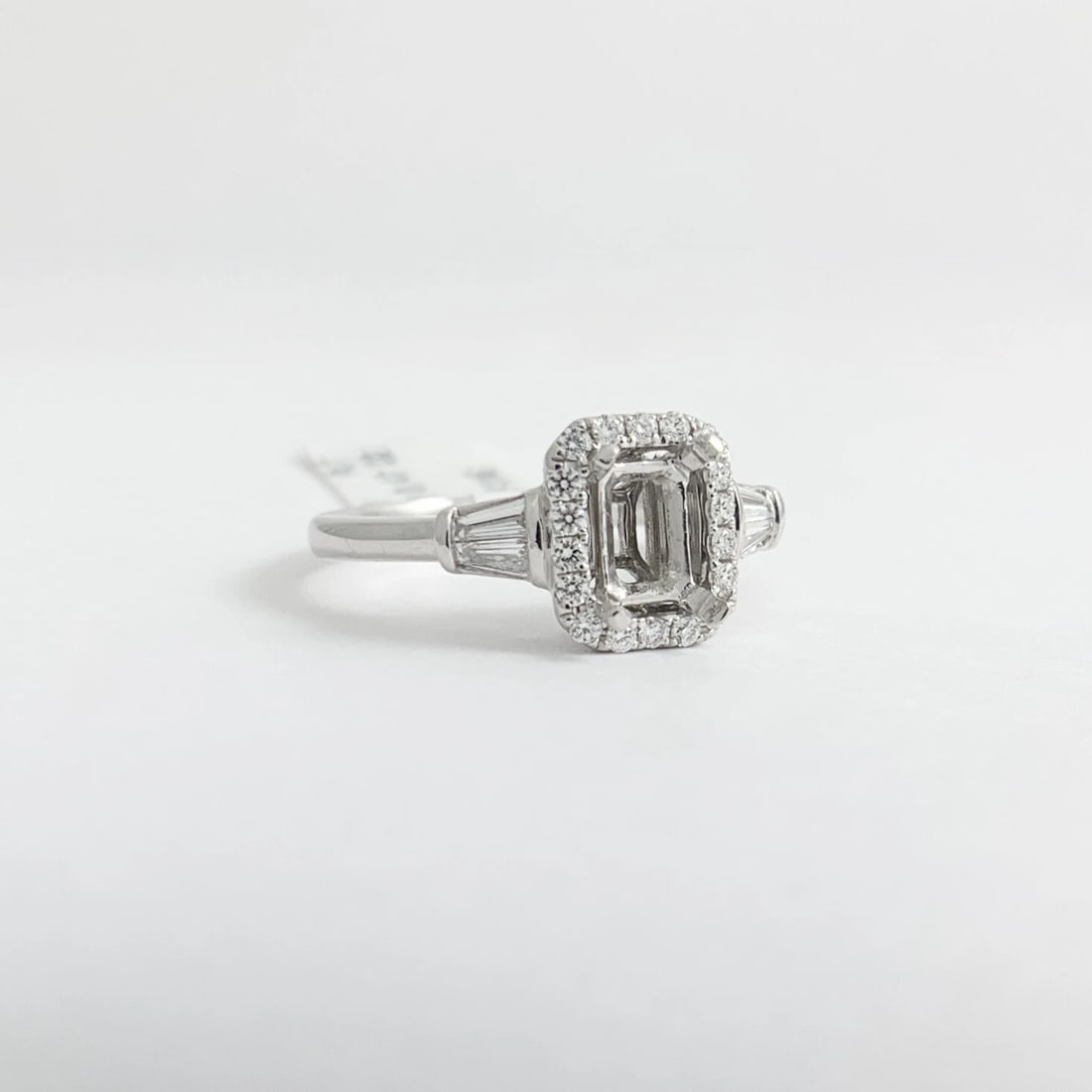 Tapered Baguette Diamond Halo Engagement Ring Setting Mounting Platinum .47 CTW - 8