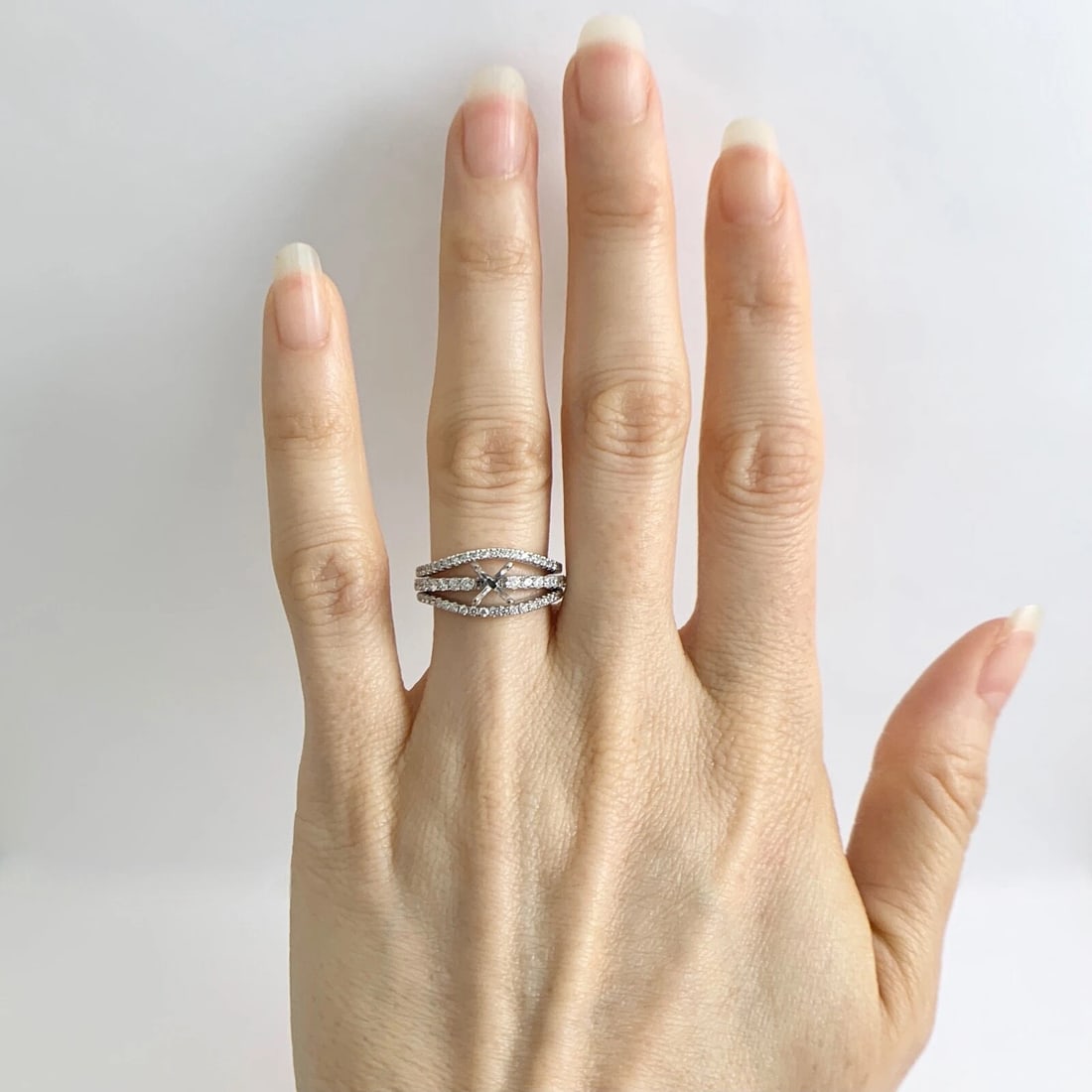 3-Row Split Shank Diamond Engagement Ring Setting Mounting 14K White Gold - 3