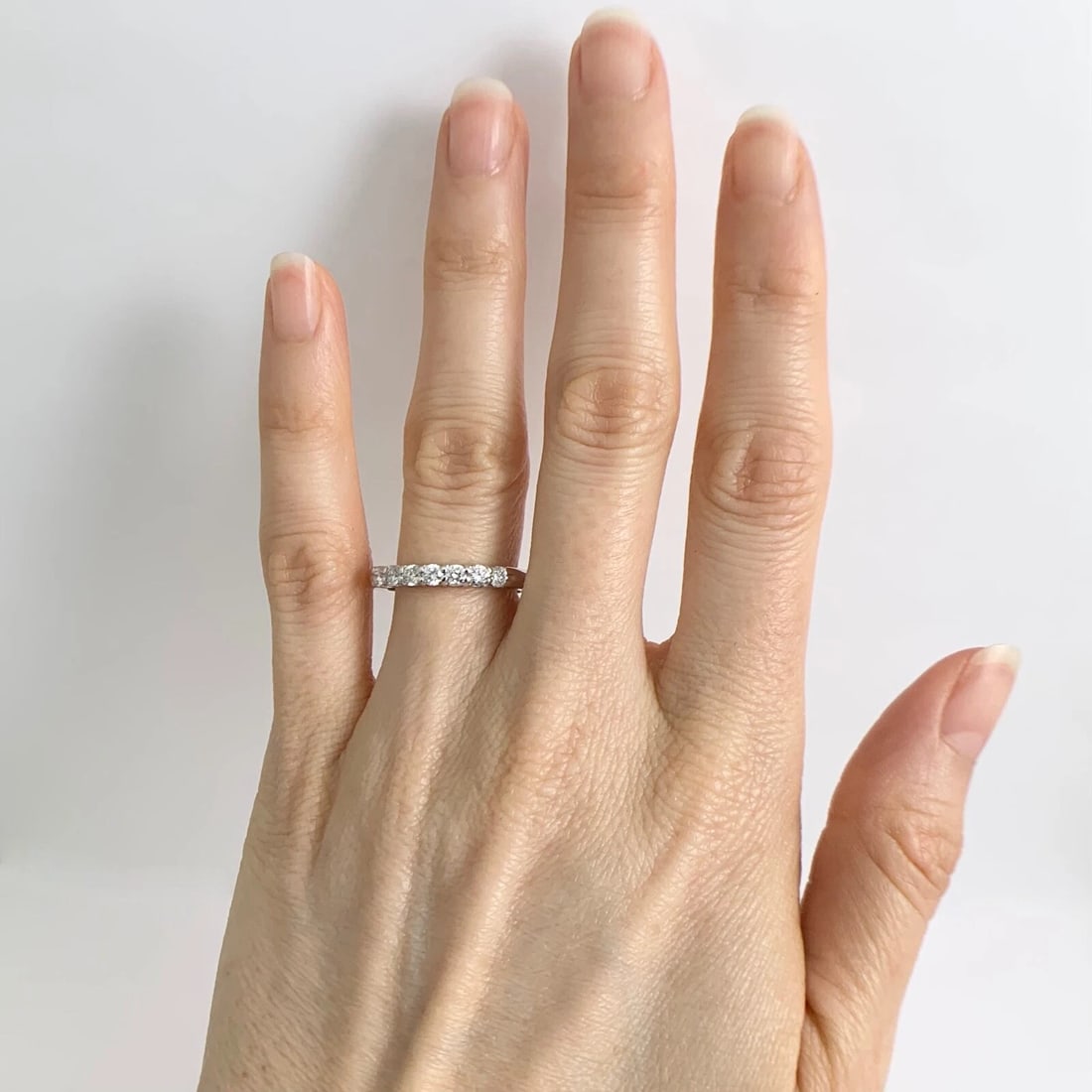 7-Stone Round Diamond Ring Wedding Band 14K White Gold .50 CTW - 3