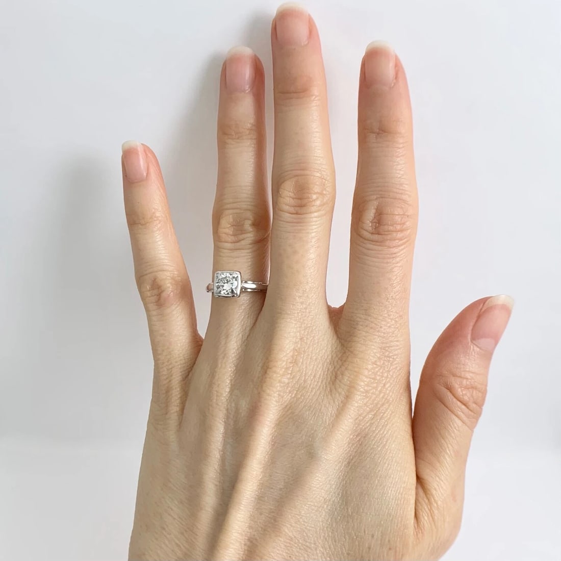 Solitaire Diamond Cushion Halo Engagement Ring 14K White Gold .60 CTW - 4