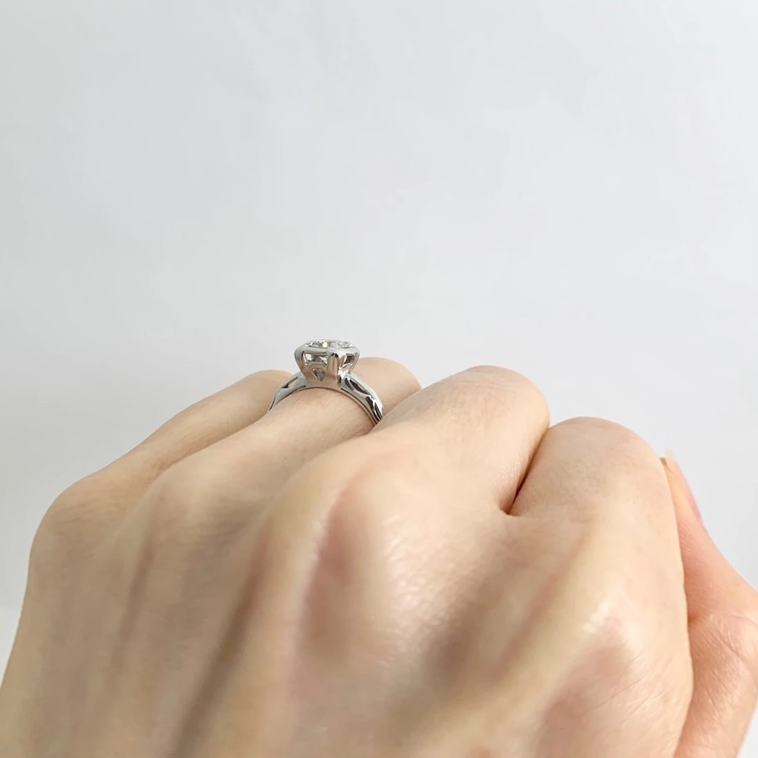 Solitaire Diamond Cushion Halo Engagement Ring 14K White Gold .60 CTW - 7