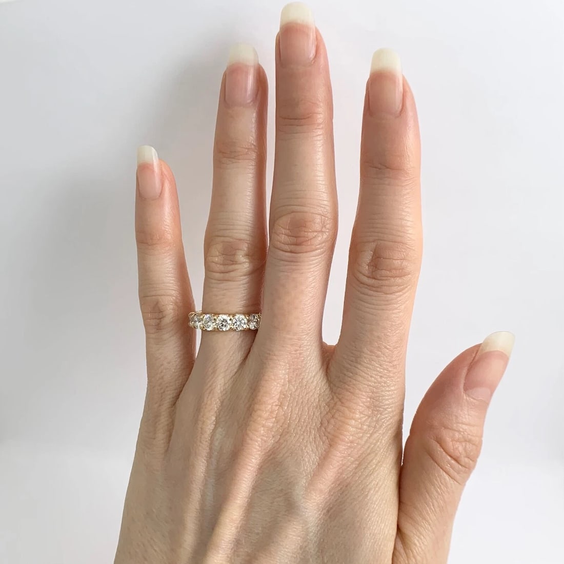 9-Stone Round Diamond Wedding Band Ring 14K Yellow Gold 1.98 CTW, 4.2 mm - 4