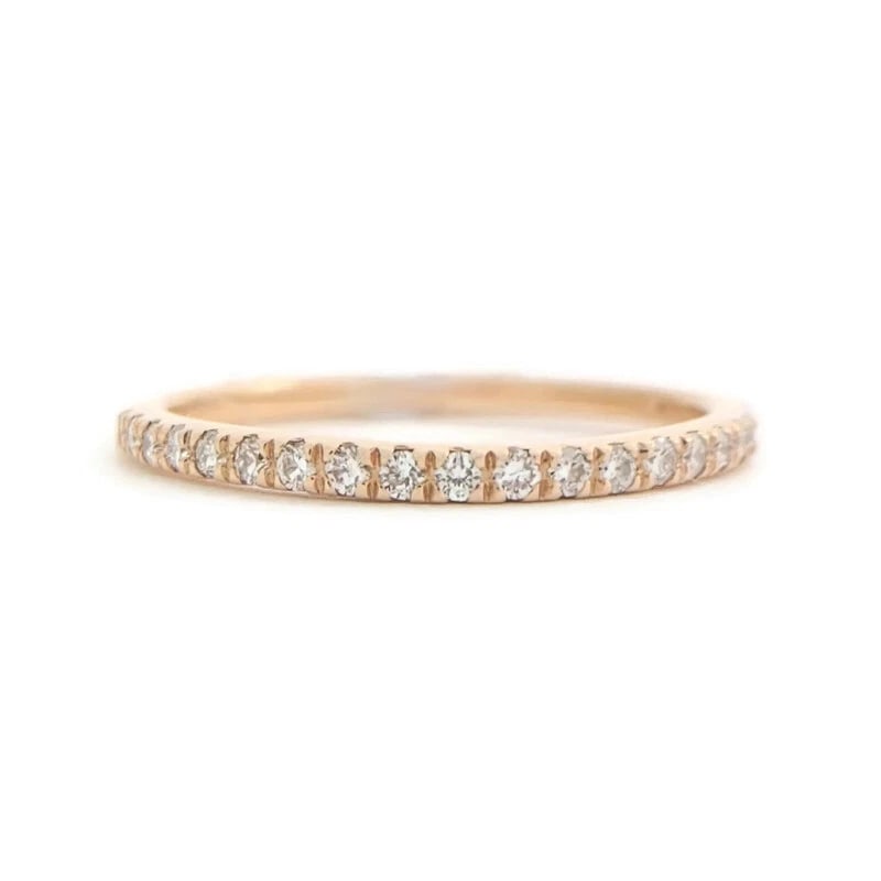 Thin Round Diamond Wedding Band Ring 14K Pink Rose Gold .25 CTW - 2