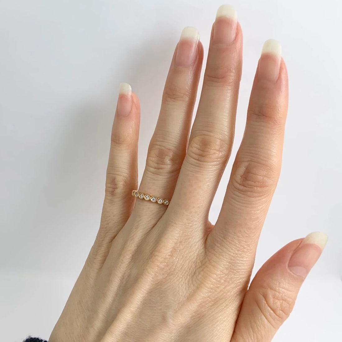 Round Milgrain Bezel Diamond Eternity Ring Wedding Band 18K Rose Gold, Size 7 - 5