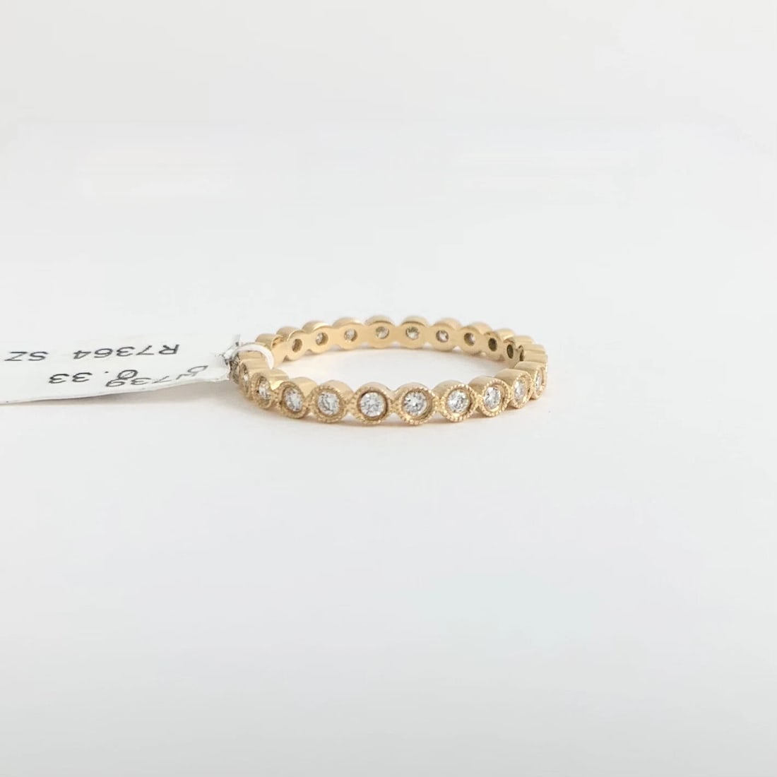 Round Milgrain Bezel Diamond Eternity Ring Wedding Band 18K Rose Gold, Size 7 - 8