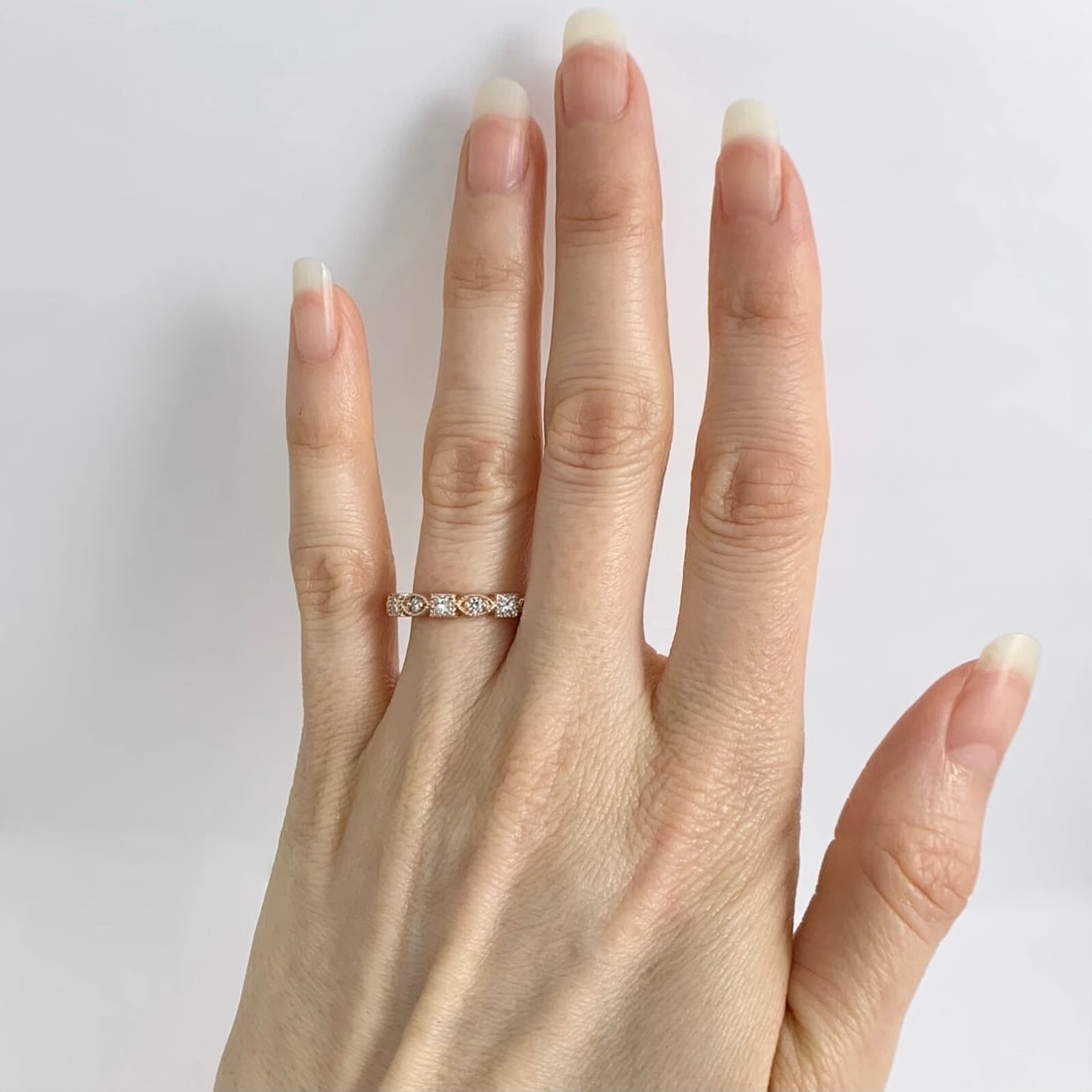 Multishape Diamond Eternity Ring Wedding Band 14K Pink Rose Gold, Size 6.75 - 4