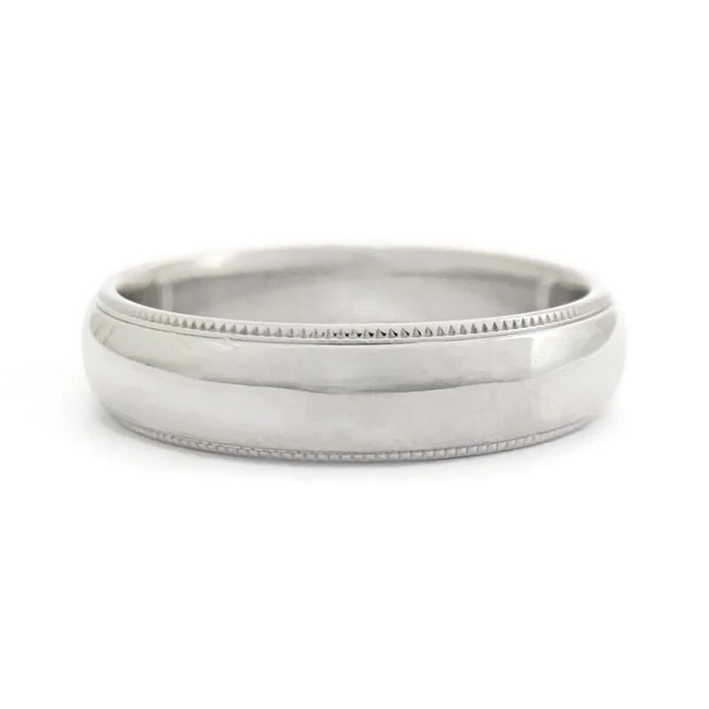 Men's Plain Milgrain Wedding Band Ring 14K White Gold, Size 9, 5 mm, 5.90 Grams - 2
