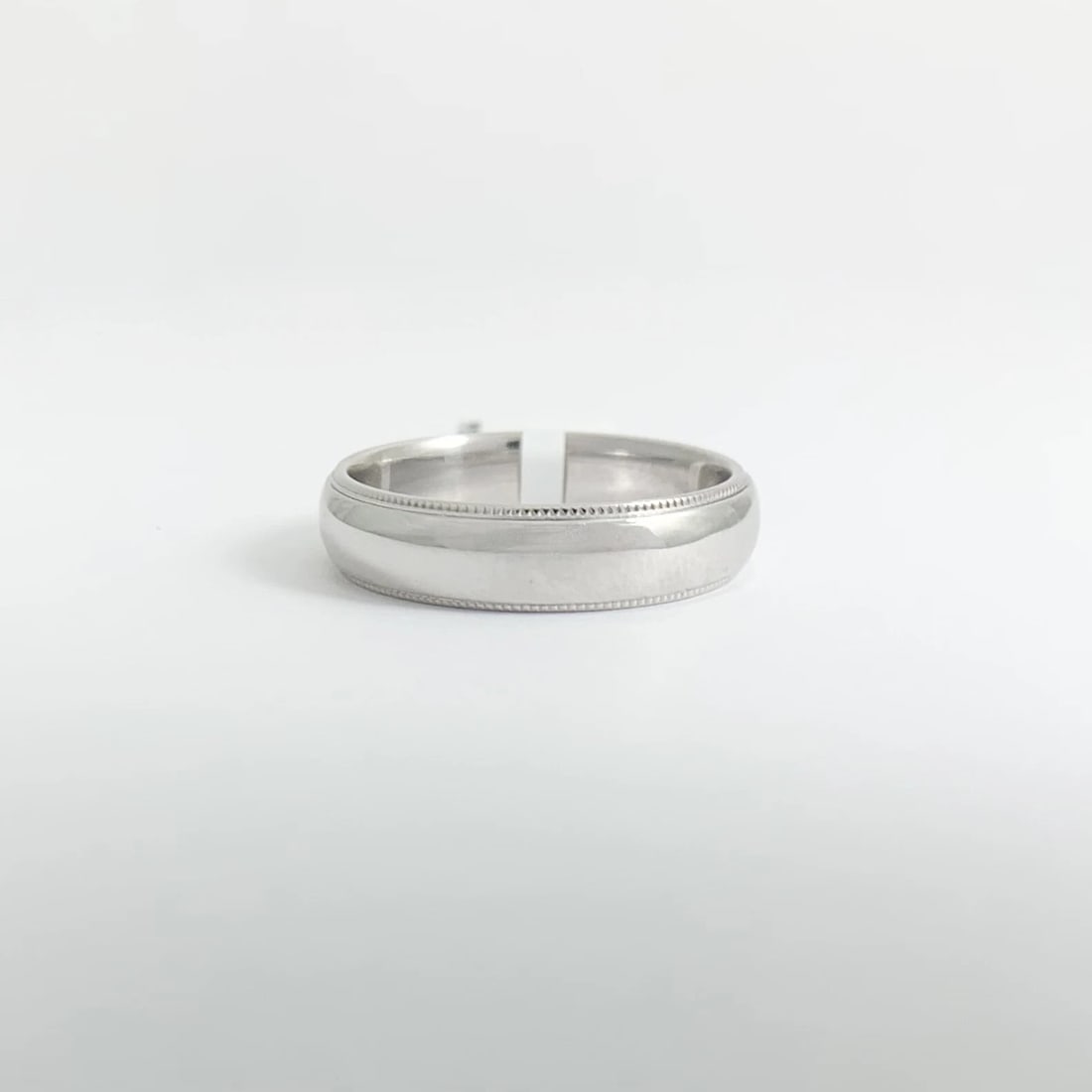 Men's Plain Milgrain Wedding Band Ring 14K White Gold, Size 9, 5 mm, 5.90 Grams - 8