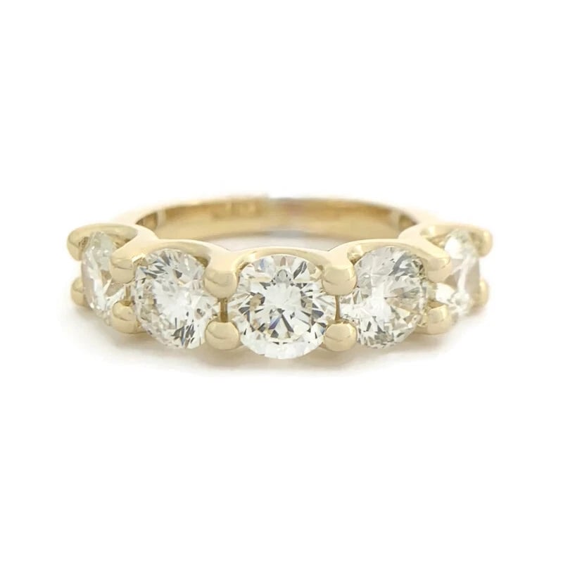 5-Stone Round Diamond Wedding Band Ring 14K Yellow Gold, 3.05 CTW - 2