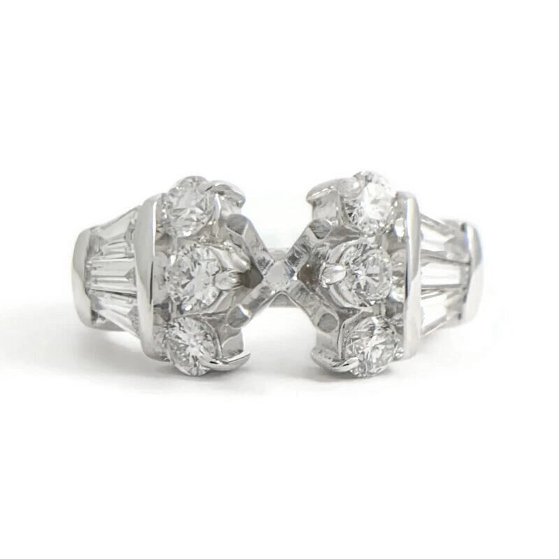 Round Baguette Diamond Engagement Ring Setting Mounting 14K White Gold 1.02 CTW - 2