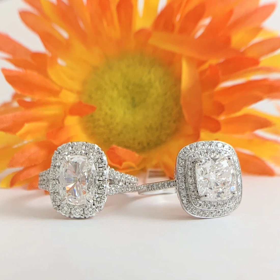 Double Cushion Halo Diamond Engagement Ring Setting Mounting Platinum .55 CTW - 9