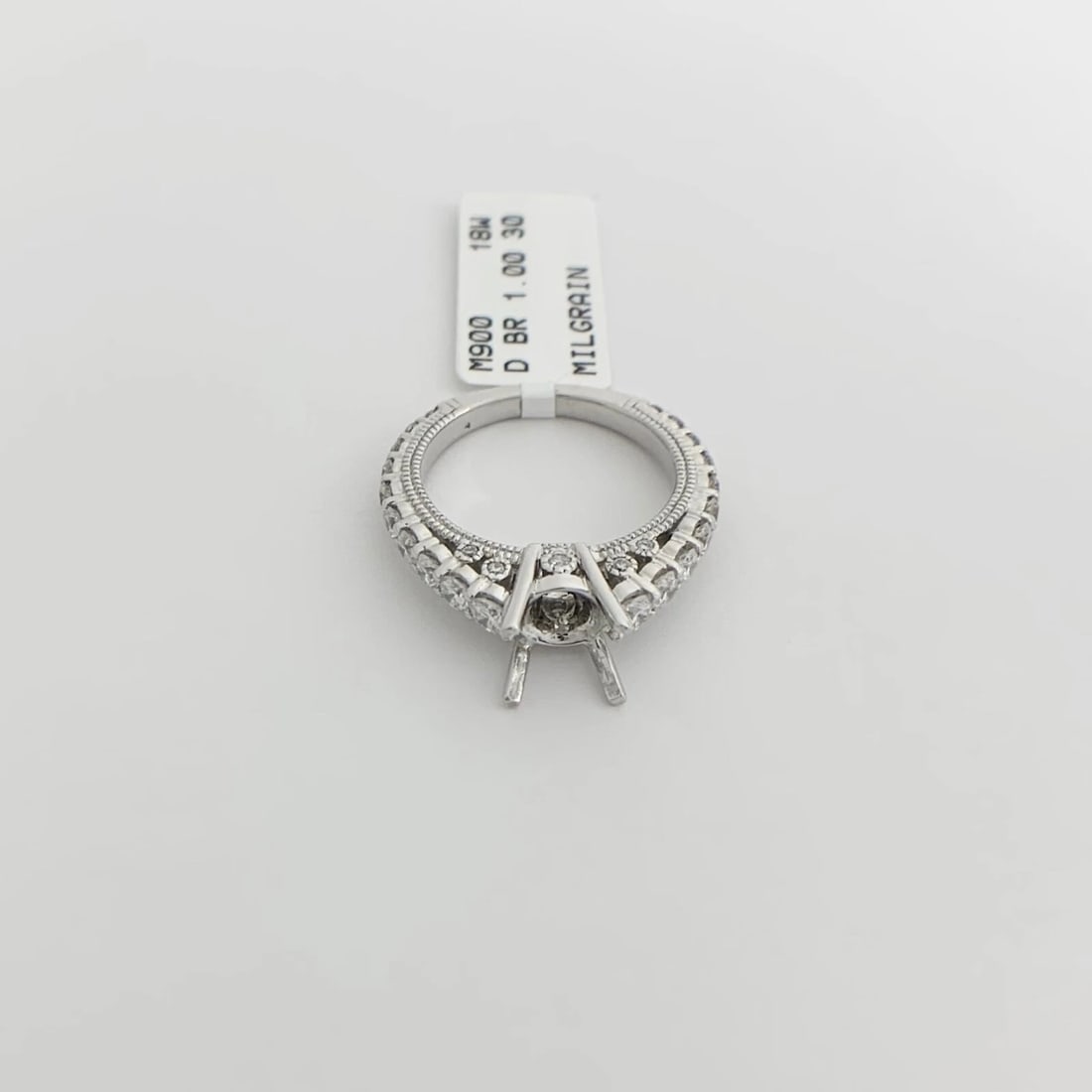 Side Milgrain Round Diamond Engagement Ring Setting Mounting 18K White Gold - 8