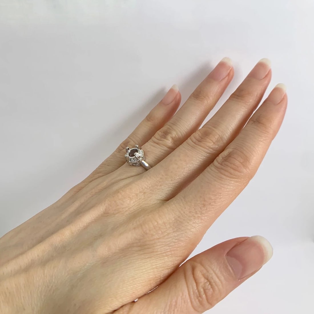 Round Pave Milgrain Diamond Engagement Ring Setting Mounting Platinum .24 CTW - 4