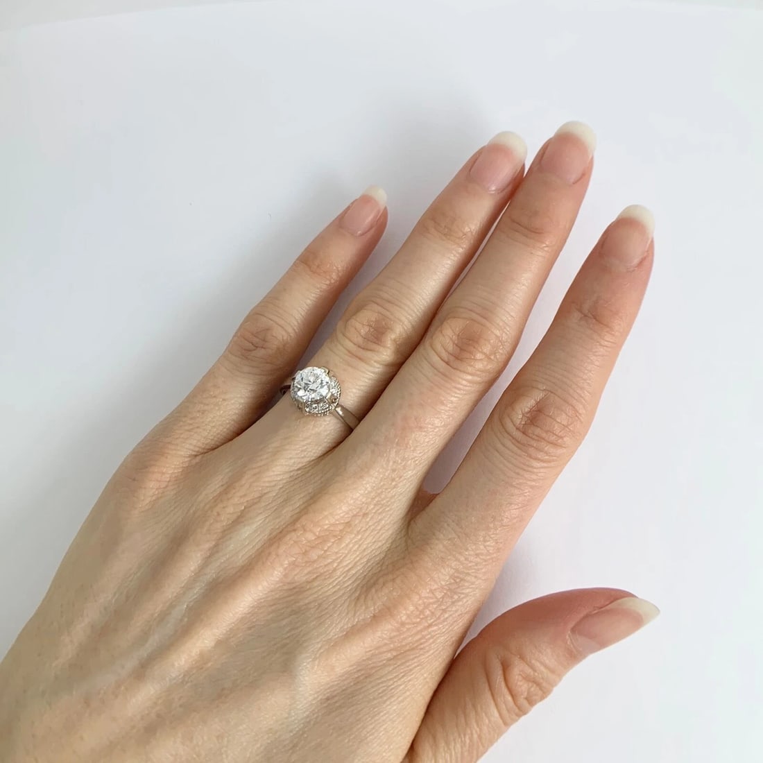 Round Pave Milgrain Diamond Engagement Ring Setting Mounting Platinum .24 CTW - 6