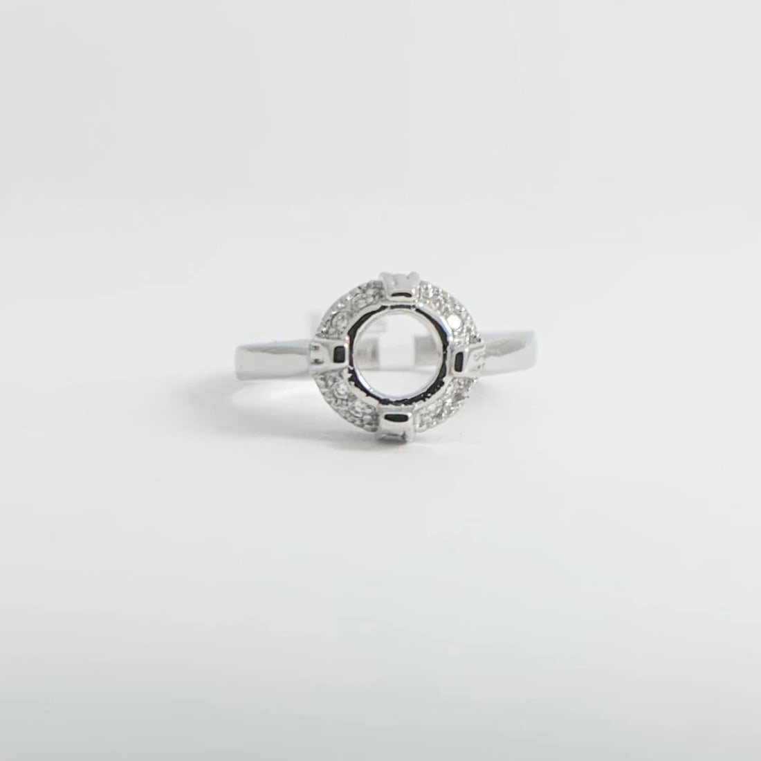 Round Pave Milgrain Diamond Engagement Ring Setting Mounting Platinum .24 CTW - 8