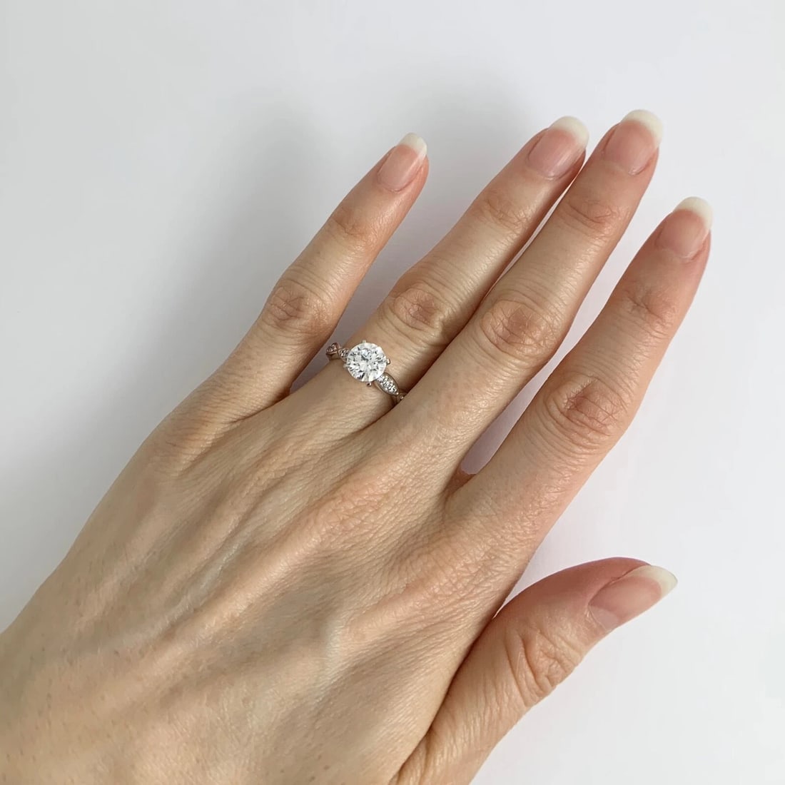 Scalloped Diamond Engagement Ring Setting Mounting 14K White Gold, .18 CTW - 7