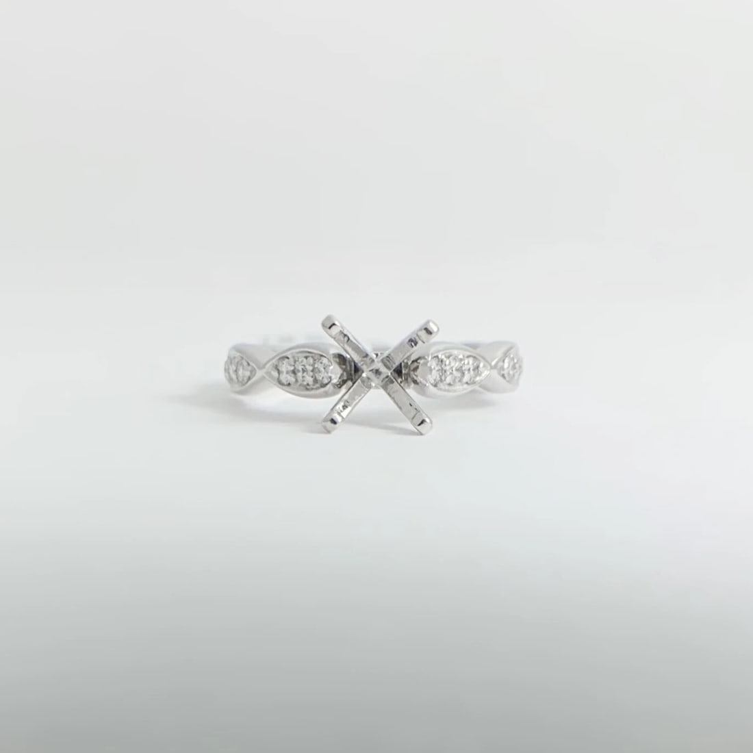 Scalloped Diamond Engagement Ring Setting Mounting 14K White Gold, .18 CTW - 8