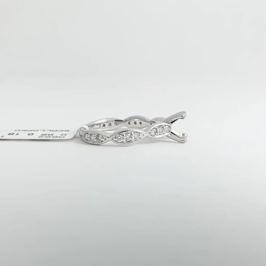 Scalloped Diamond Engagement Ring Setting Mounting 14K White Gold, .18 CTW - 9