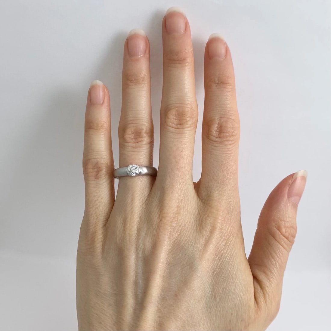 Round Wide Bezel Solitaire Diamond Engagement Ring Satin Platinum .40 CT - 3