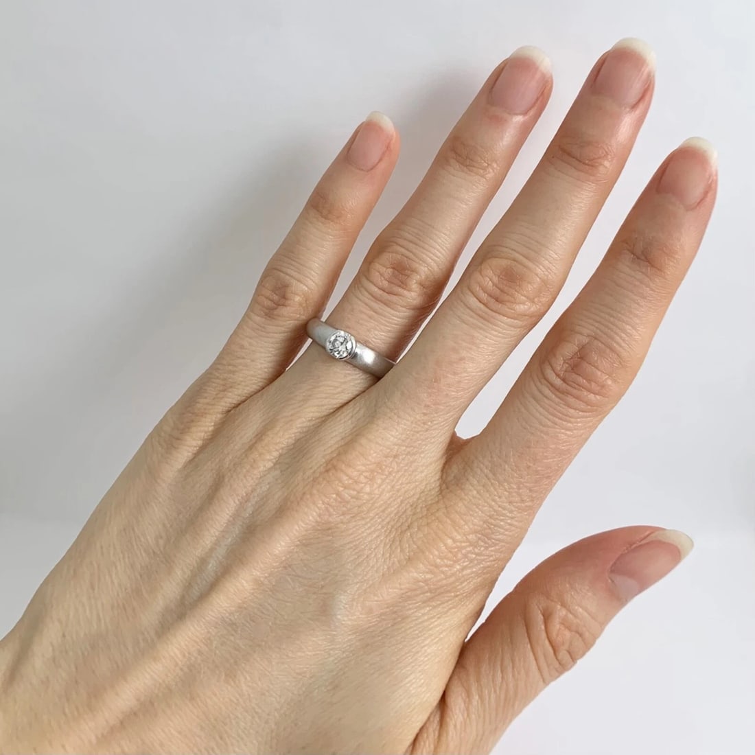 Round Wide Bezel Solitaire Diamond Engagement Ring Satin Platinum .40 CT - 6