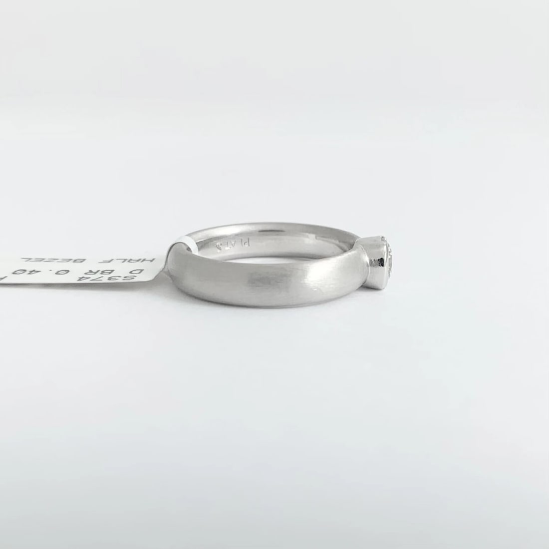 Round Wide Bezel Solitaire Diamond Engagement Ring Satin Platinum .40 CT - 9