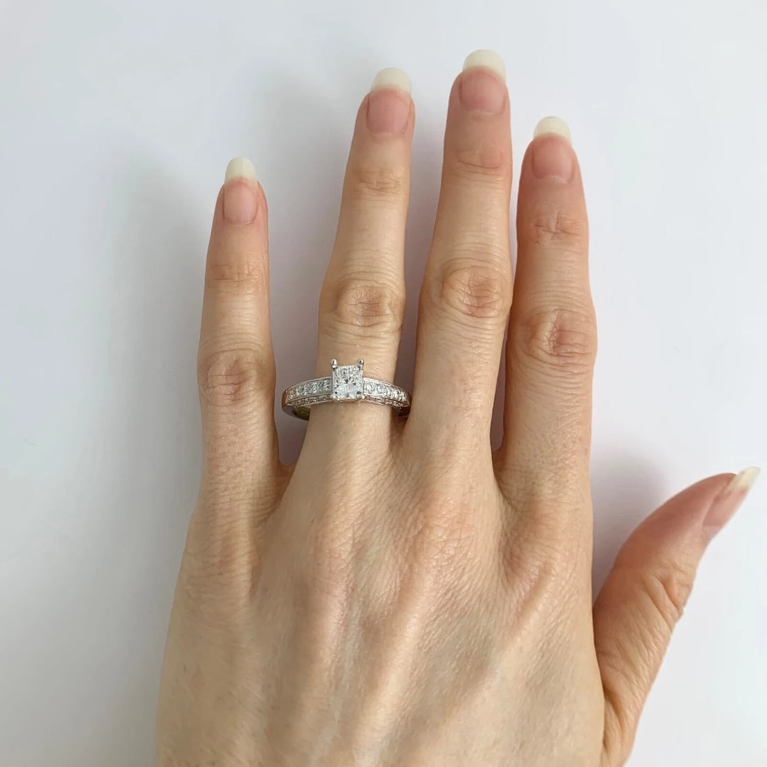 3-Sided Pave Diamond Engagement Ring Setting Mounting 18K White Gold, 5.09 Gr - 7