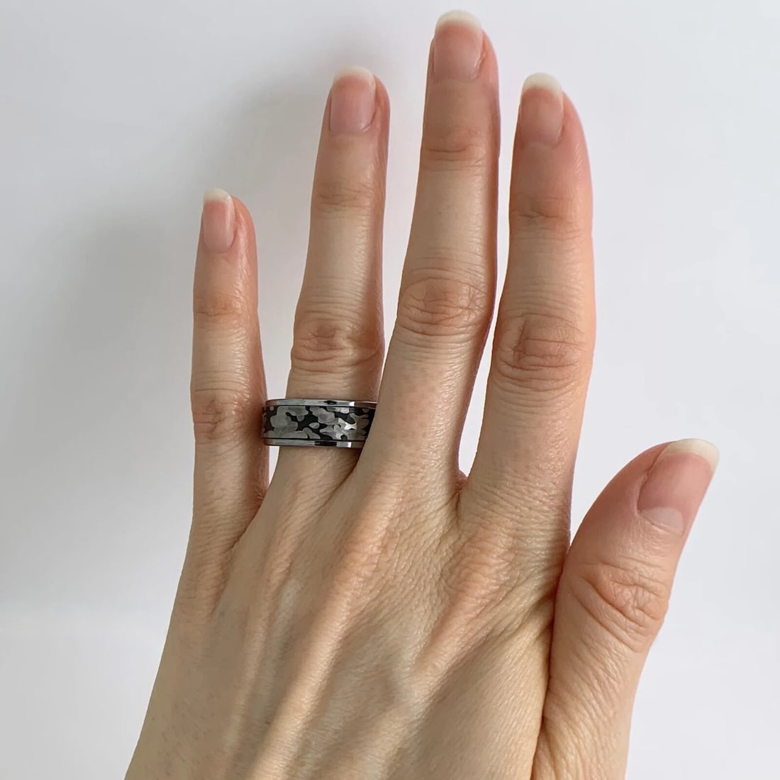 Men's Wide Grey Camouflage Wedding Band Ring in Tungsten Size 10, 8 mm - 5