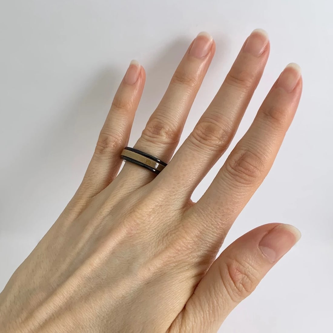 Men's Wood Insert Black Wedding Band Ring in Tungsten Size 10, 6 mm - 6