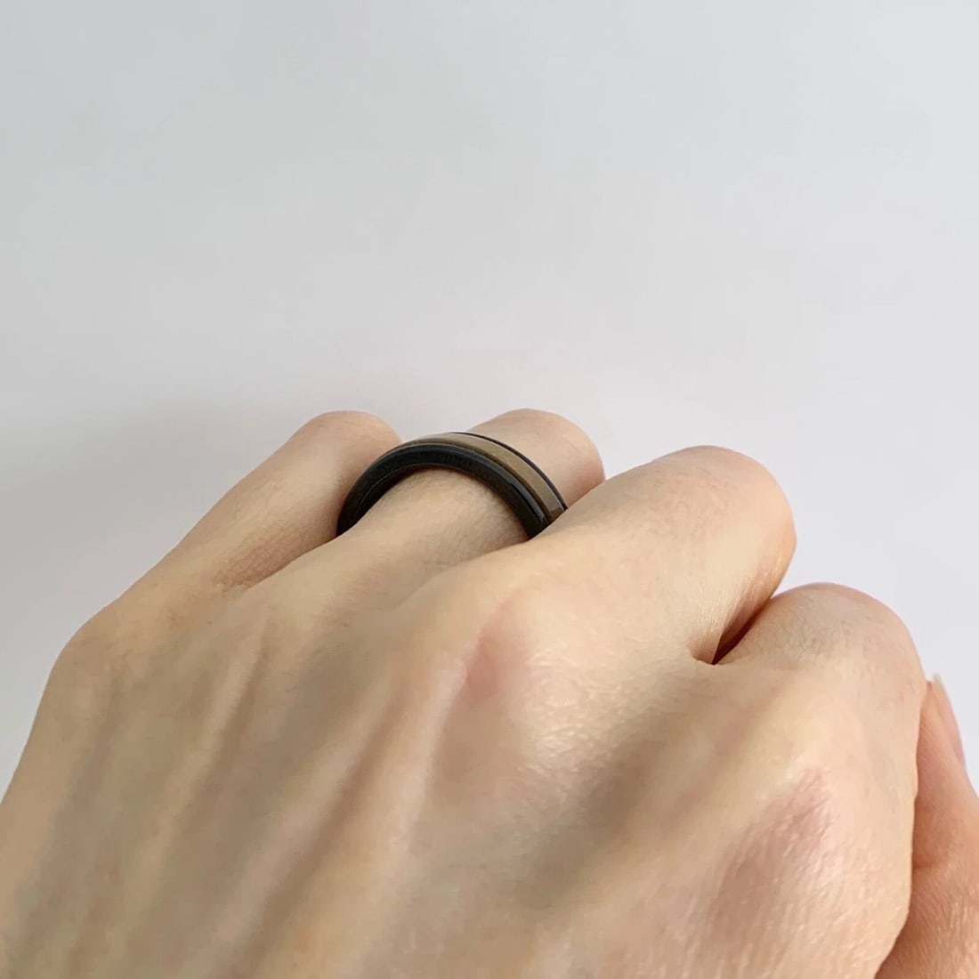 Men's Wood Insert Black Wedding Band Ring in Tungsten Size 10, 6 mm - 7