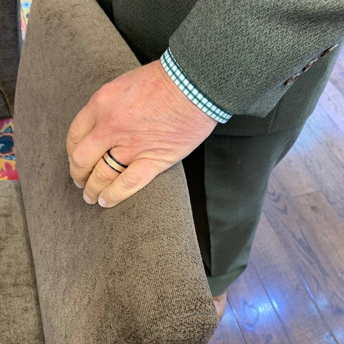 Men's 14K Rose Gold Insert Black Tungsten Wedding Band Ring, Size 10, 8 mm - 3