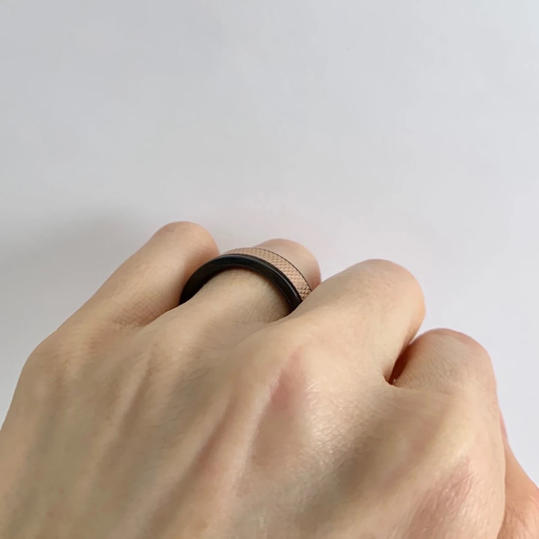 Men's 14K Rose Gold Insert Black Tungsten Wedding Band Ring, Size 10, 8 mm - 7