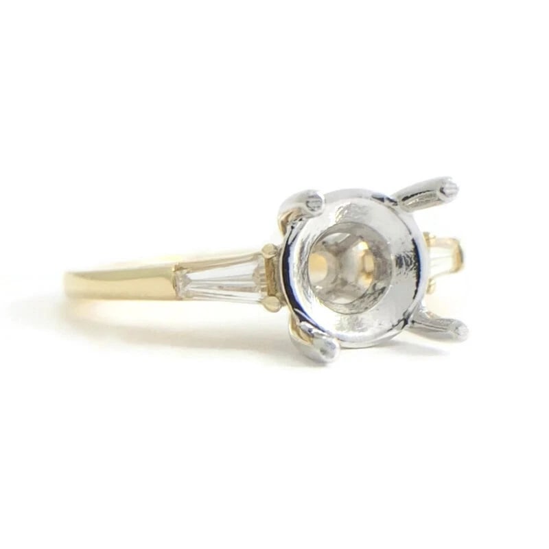 Thin Tapered Baguette Diamond Engagement Ring Setting Mounting 14K Yellow Gold - 2