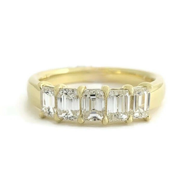 5-Stone Emerald Cut Diamond Wedding Band Ring 18K Yellow Gold, 1.37 CTW - 2