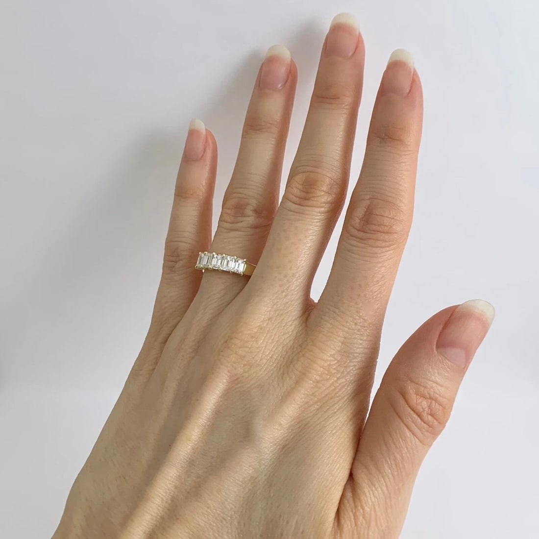 5-Stone Emerald Cut Diamond Wedding Band Ring 18K Yellow Gold, 1.37 CTW - 4