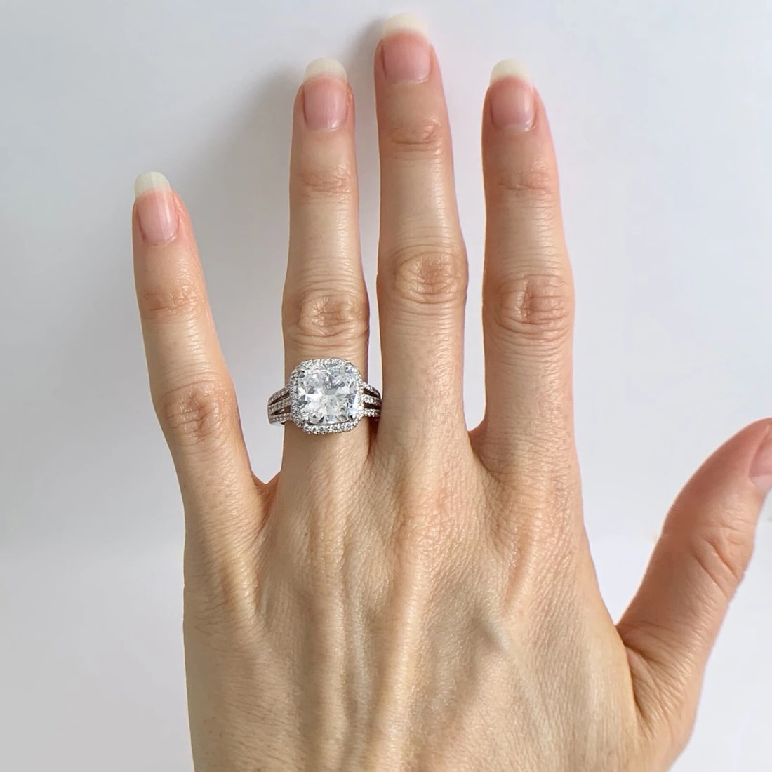 Cushion Halo 3-Row Split Shank Diamond Engagement Ring Platinum 6.25 CTW - 3