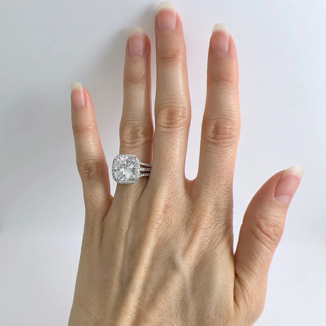 Cushion Halo 3-Row Split Shank Diamond Engagement Ring Platinum 6.25 CTW - 4