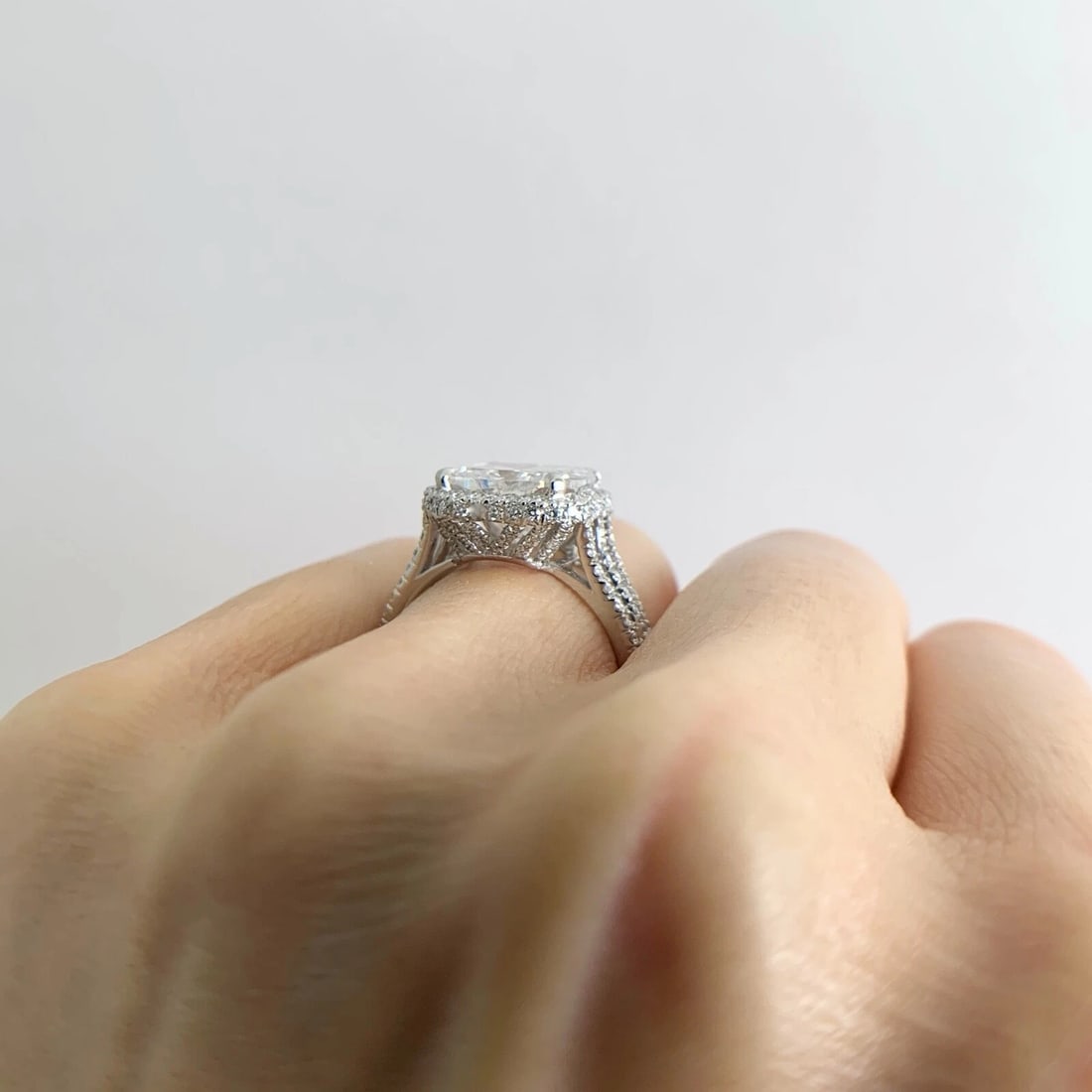 Cushion Halo 3-Row Split Shank Diamond Engagement Ring Platinum 6.25 CTW - 6