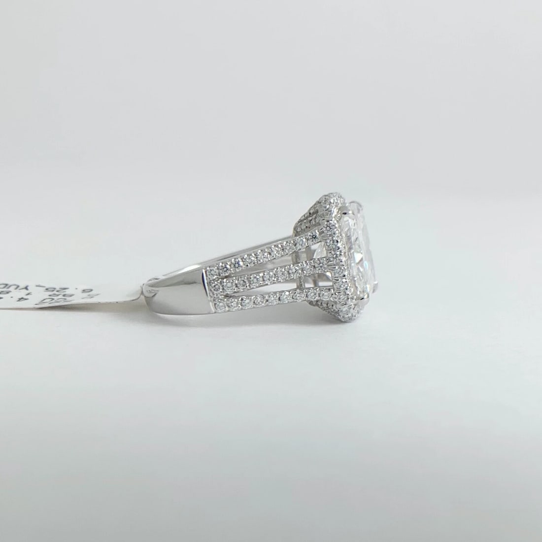 Cushion Halo 3-Row Split Shank Diamond Engagement Ring Platinum 6.25 CTW - 8