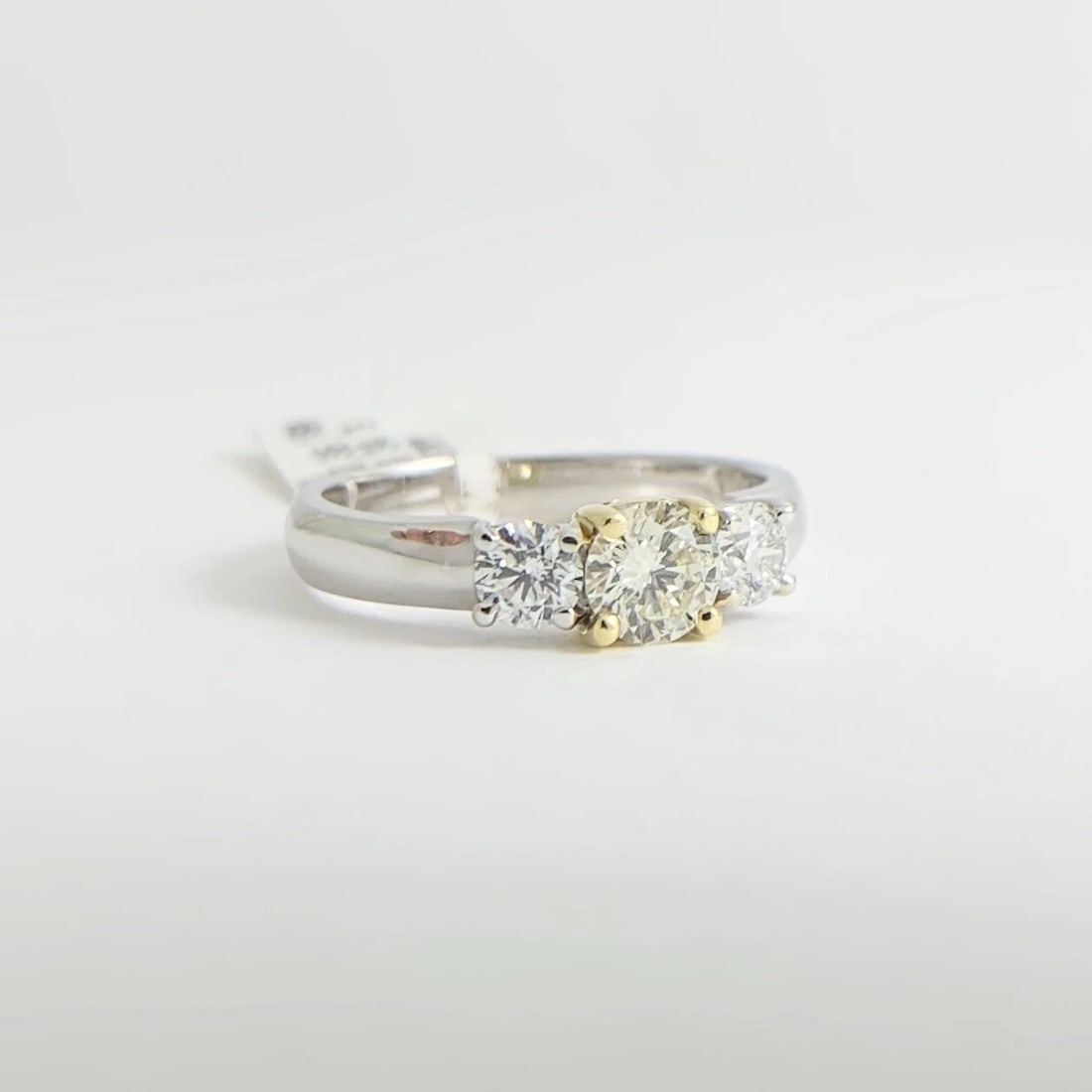 Round 3-Stone Light Yellow Diamond Engagement Ring 18K White Yellow Gold .70 CTW - 9