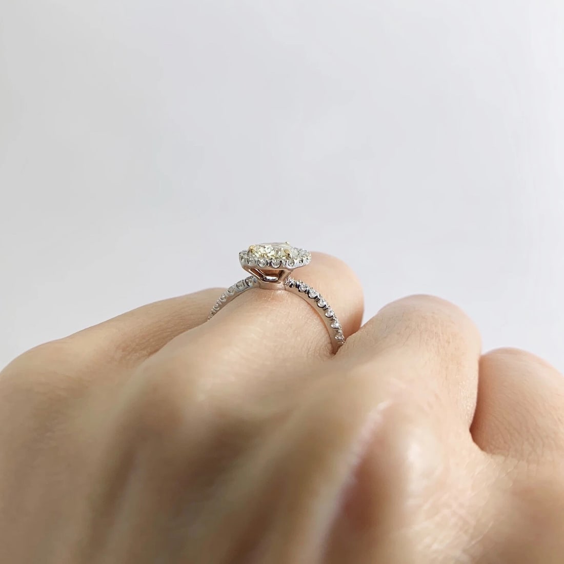 GIA Fancy Yellow Pear Diamond Halo Engagement Ring 18K White Gold, 1.72 CTW - 6