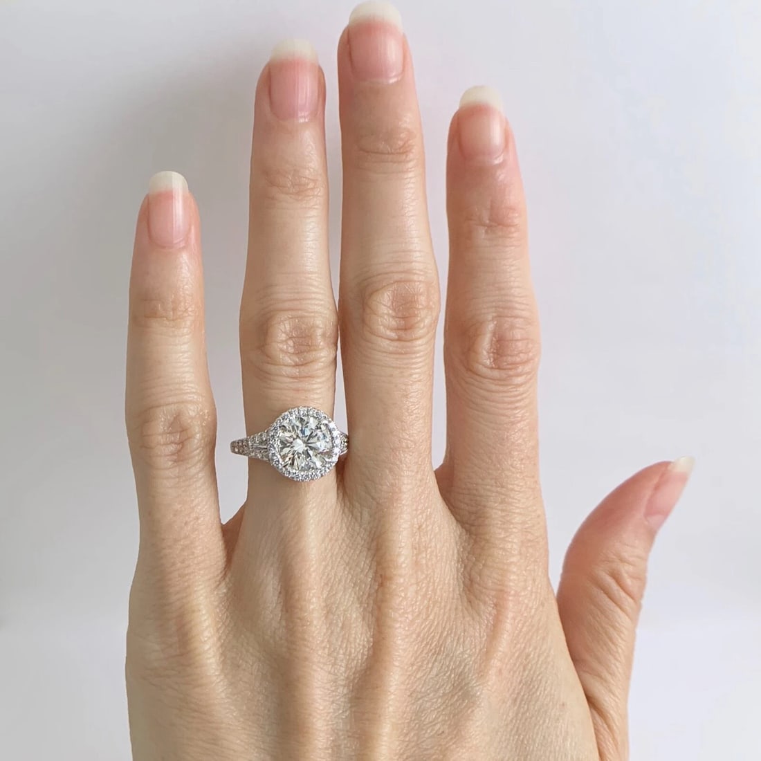 Round Diamond Halo Split Shank Engagement Ring 18K White Gold, 2.40 CTW - 3