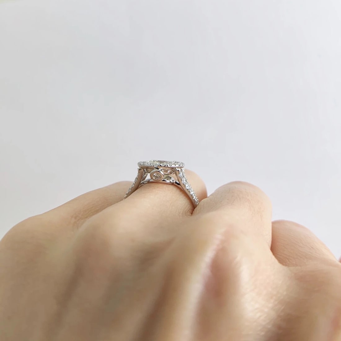 Round Diamond Halo Split Shank Engagement Ring 18K White Gold, 2.40 CTW - 6