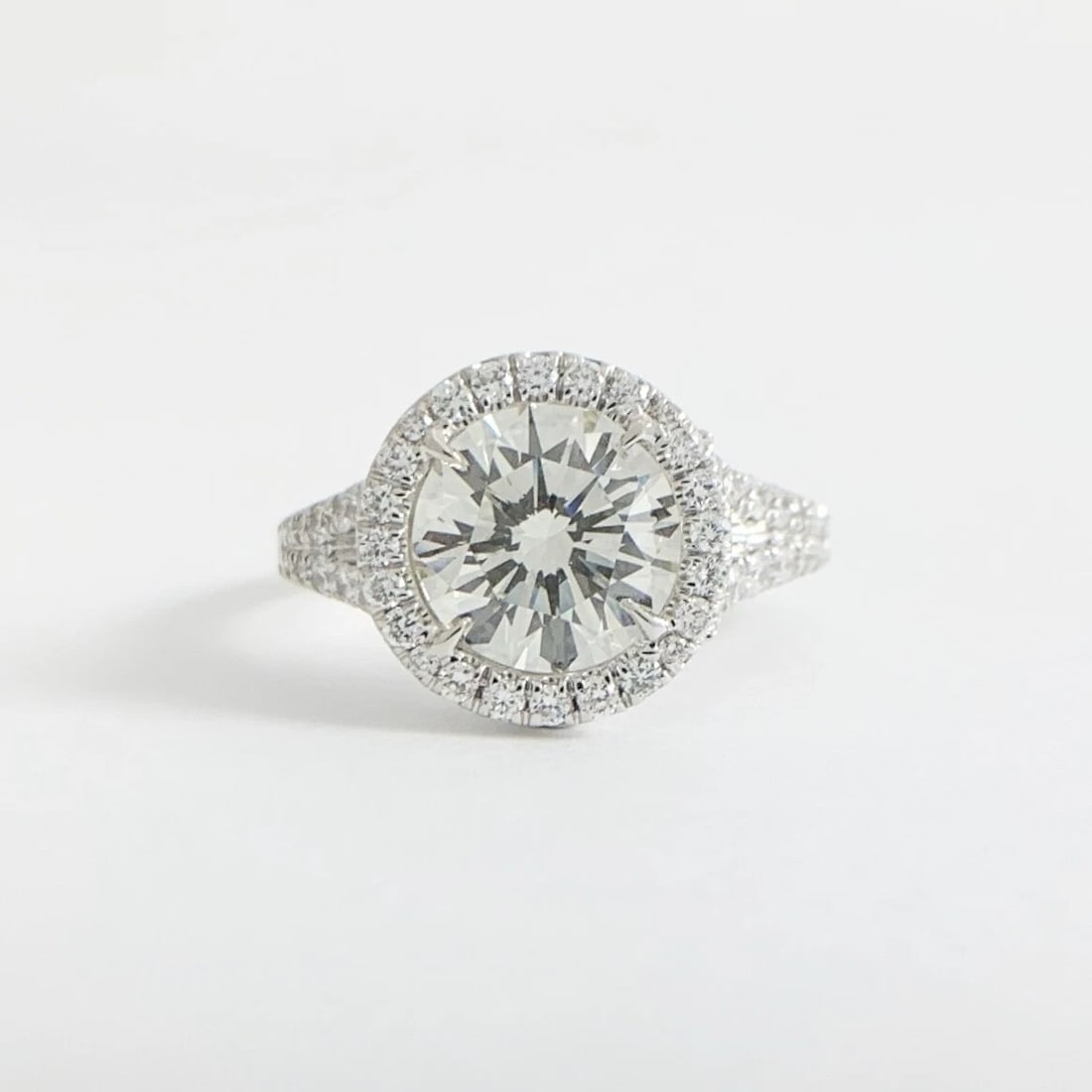 Round Diamond Halo Split Shank Engagement Ring 18K White Gold, 2.40 CTW - 7