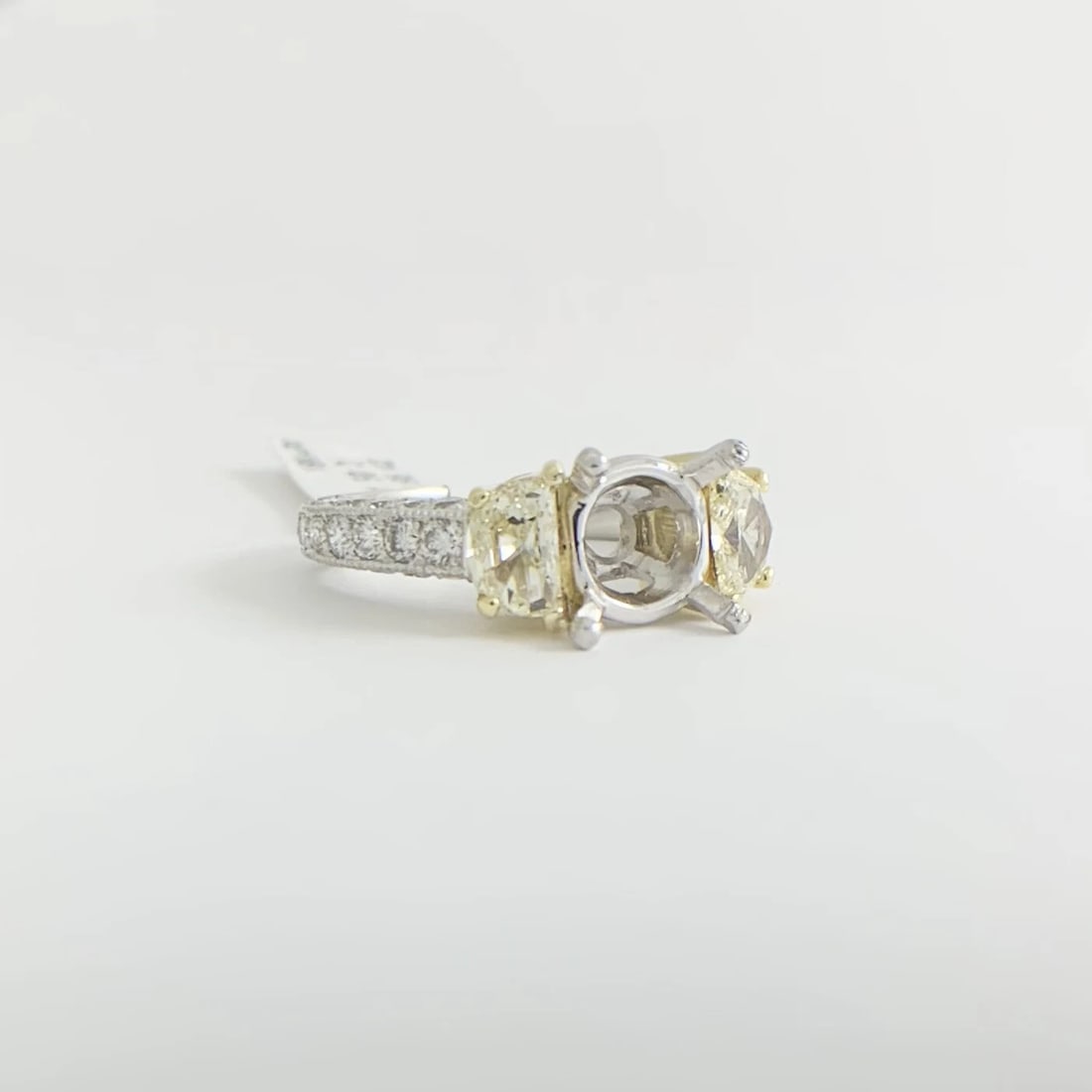 Half Moon Yellow White Pave Diamond Engagement Ring Setting Mounting Platinum - 10