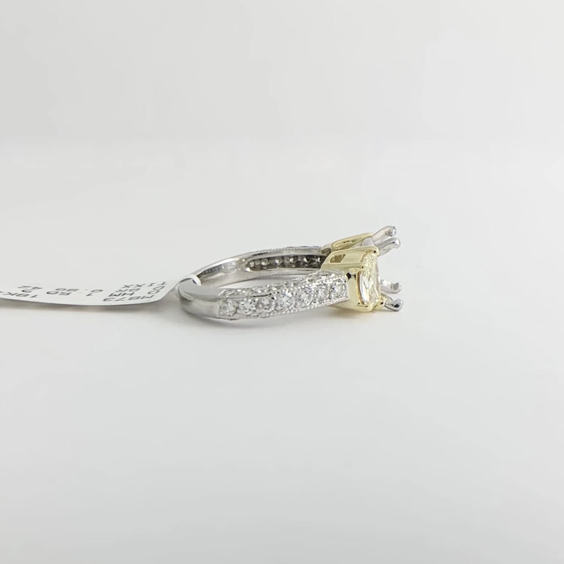 Half Moon Yellow White Pave Diamond Engagement Ring Setting Mounting Platinum - 11