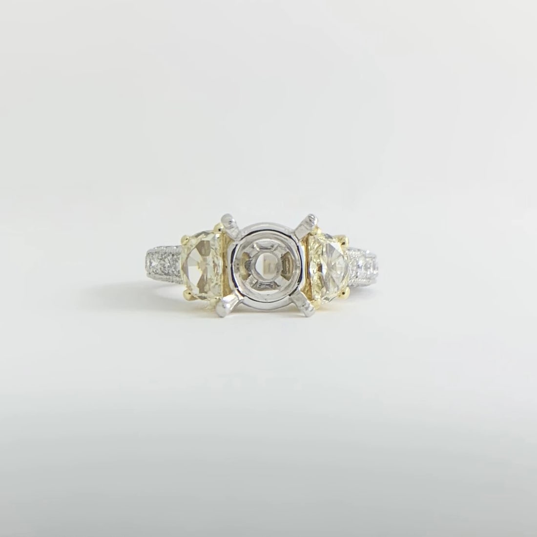 Half Moon Yellow White Pave Diamond Engagement Ring Setting Mounting Platinum - 9