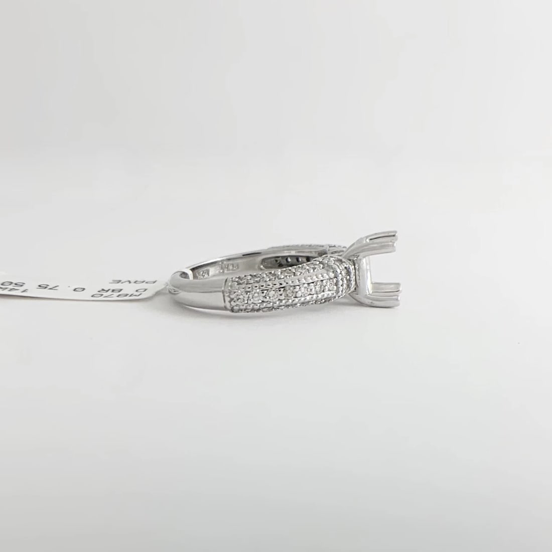 Oval Milgrain Pave Diamond Engagement Ring Setting Mounting 14K White Gold - 10