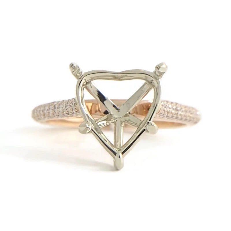 Heart Pave Diamond Engagement Ring Setting Mounting 14K Pink Rose Gold .45 CTW (1 of 13)