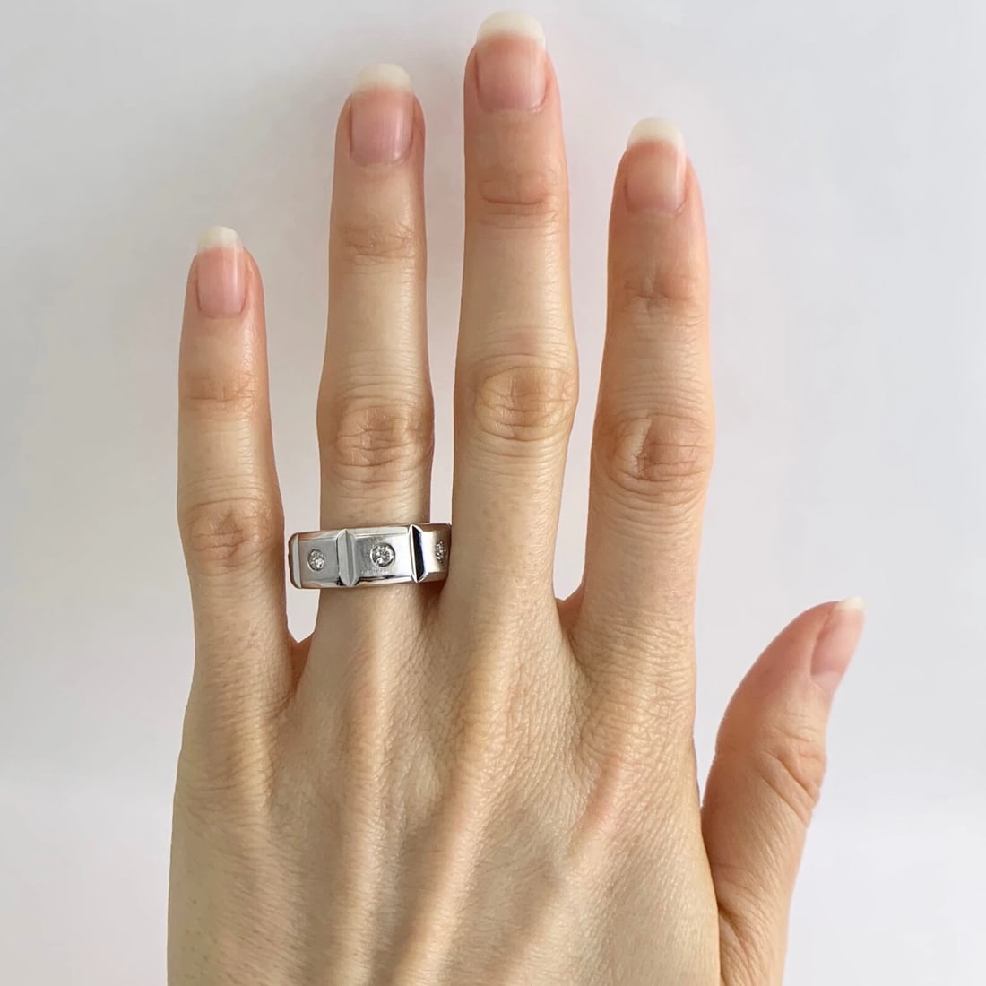 Men's Burnished Diamond Wide Wedding Band Ring 14K White Gold, .60 CTW, 12.47 Gr - 3