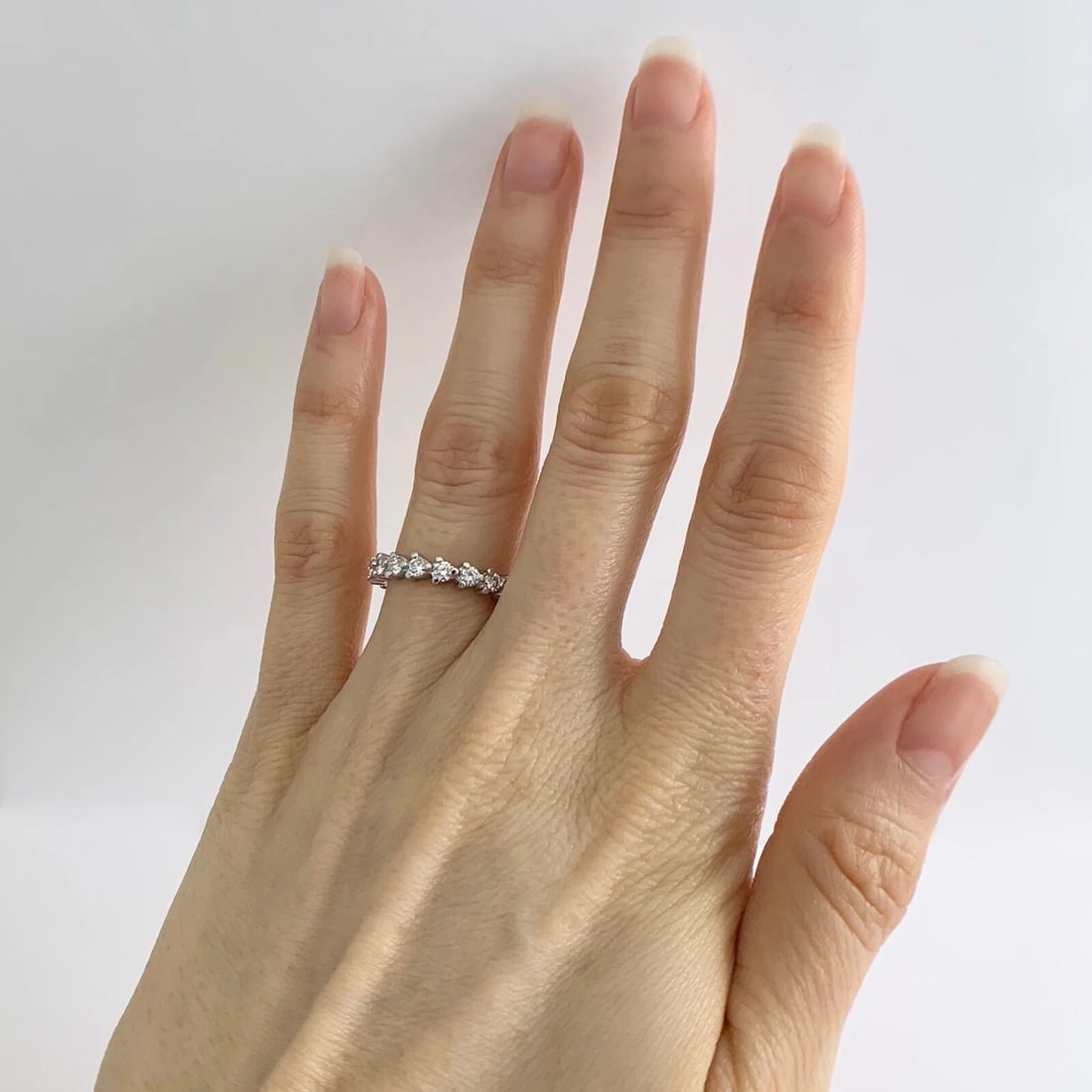 Round 3-Prong Diamond Eternity Wedding Band Ring Platinum, 1.20 CTW, Size 5.5 - 4